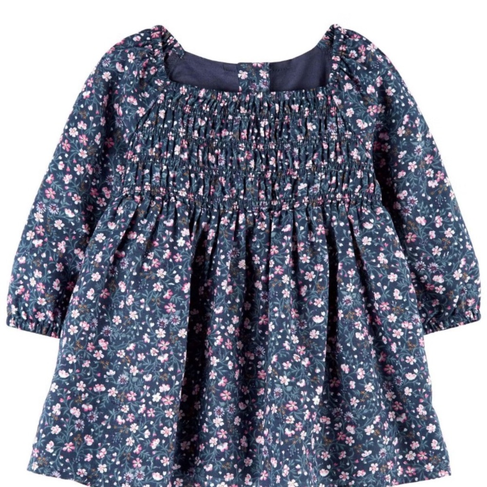 NWOT Oshkosh Floral Smocked Dress size 12 mo adorable Navy pink floral New!